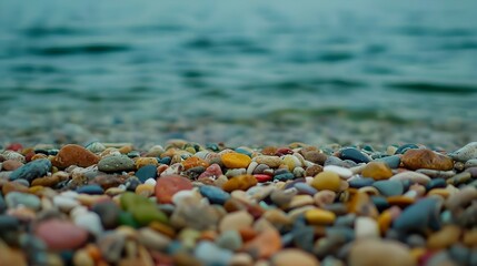 Obraz premium Colorful Pebbles On A Beach With Gentle Waves