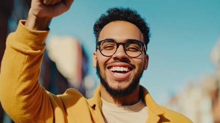 Powerful victory gesture by man