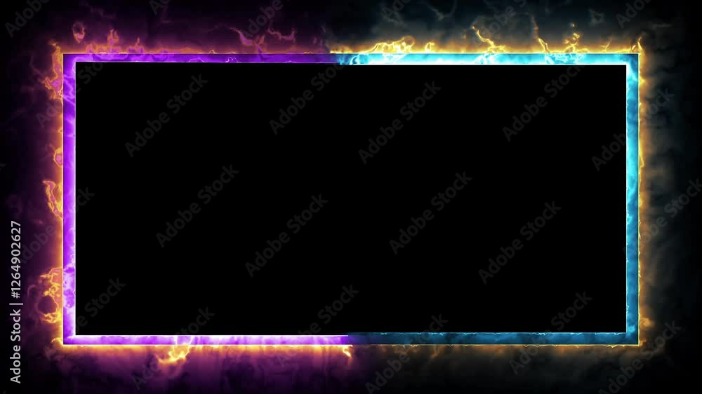 Poster fire neon light rectangle frame loop animated background. burning neon lights frame box animation se