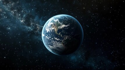 Obraz premium A large planet in the middle of the night sky. The planet is surrounded by a lot of stars and the sky is dark