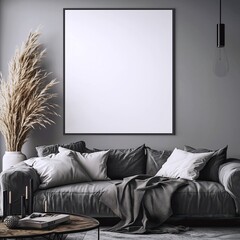 wall decorations mockups, blank frame canvas poster on wall, sofa, neutral colors, 