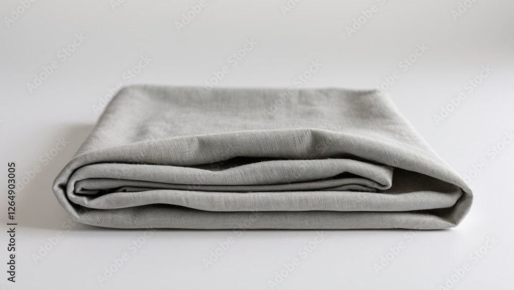 Poster folded gray linen fabric on a white background with ample space for text placement copy space