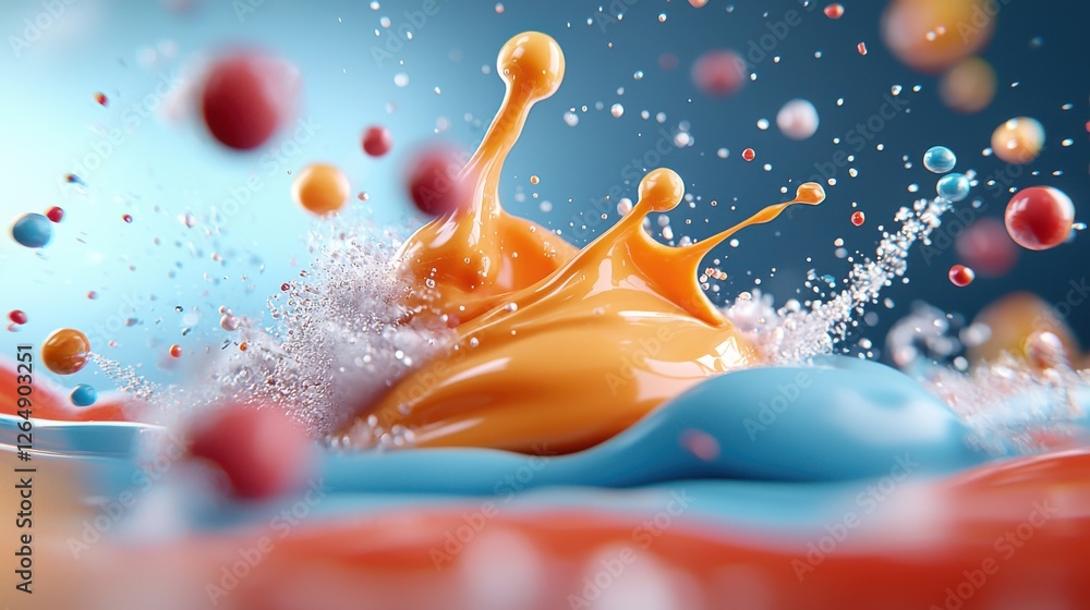Poster vibrant liquid explosion with surreal color swirls and dynamic paint splashes and abstract digital c