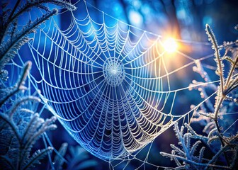 Double Exposure: White Web Structure on Blue Background