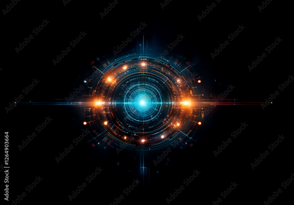Aufkleber a glowing circular abstract design featuring blue and orange lights set against a dark background. t