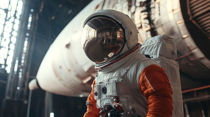 Photo an astronaut worker wearing his uniform. Doing space exploration. AI generated images.