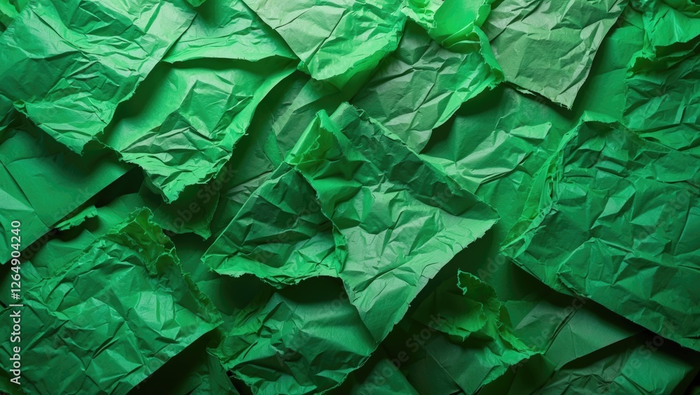 Poster crumpled green paper background with various shades and textures suitable for design projects and cr