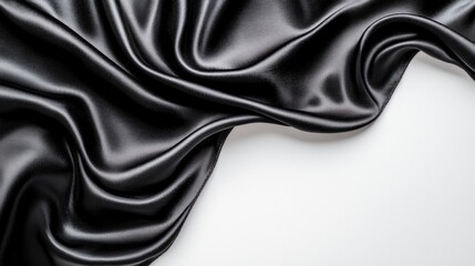 Obraz premium Luxurious Black Satin Fabric Draped Elegantly on a White Background Showcasing Smooth, Soft Texture and Shine