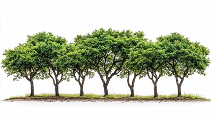 Obraz premium Lush green trees row, white background, nature, landscaping design