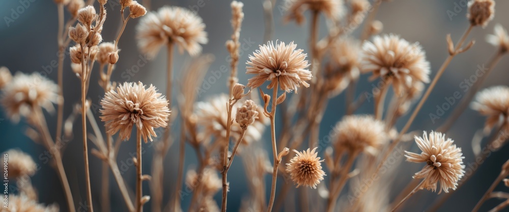 Poster dried flowers with soft focus in a natural setting floral background with warm tones and depth of fi