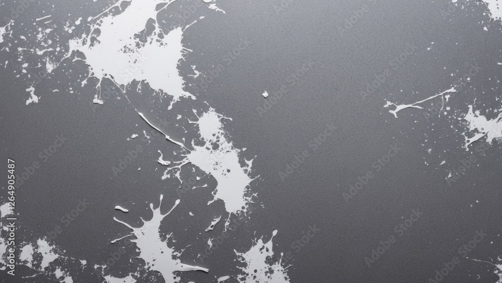 Poster white paint splatters on a textured gray background with room for text or design elements copy space