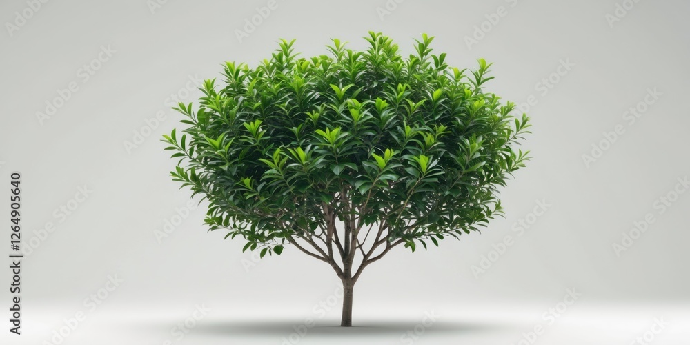 Poster green leafy tree isolated on light background with ample copy space for text placement