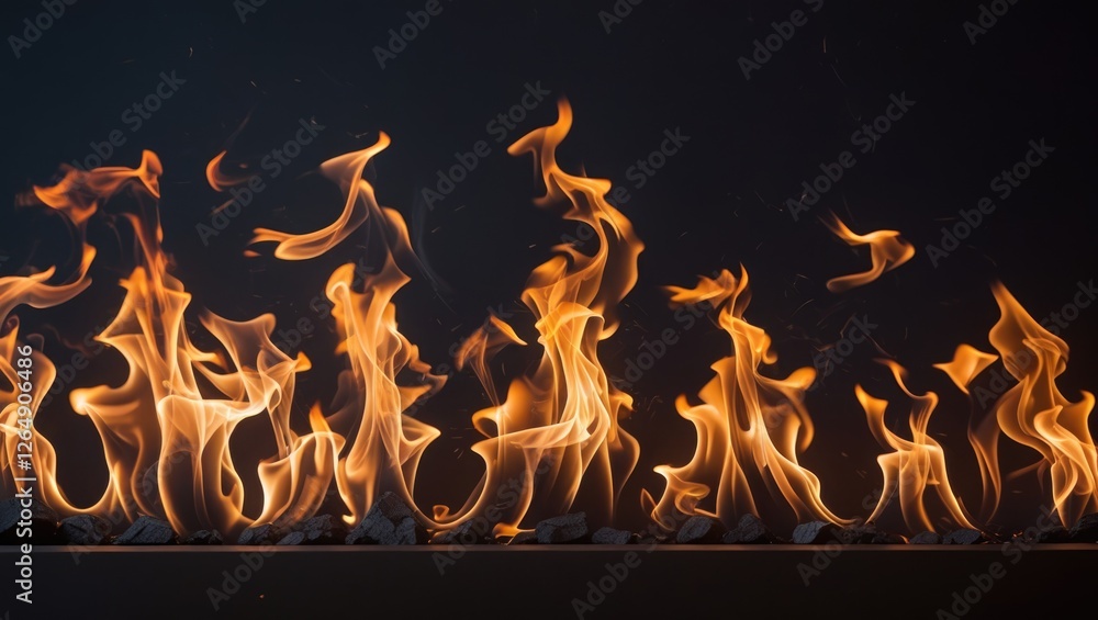 Aufkleber flames dancing in the dark with black background and embers creating a stunning visual effect copy s