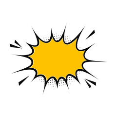 Yellow retro empty boom cartoon comic book style explosion effect on white background