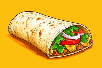 Colorful Wrap with Fresh Vegetables and Spicy Chicken Filling