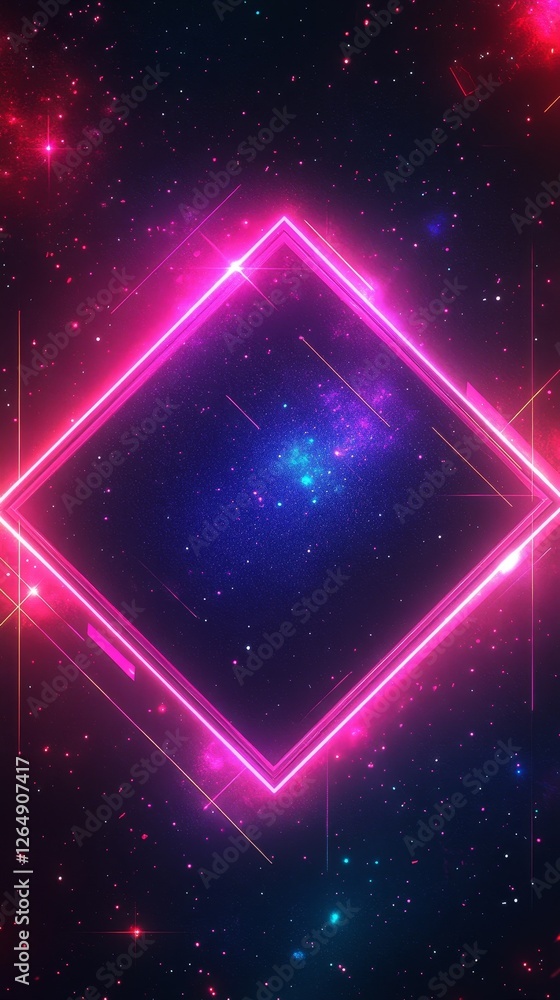 Poster american game-style abstract background with neon effect, featuring symmetrical mosaic lattice desig
