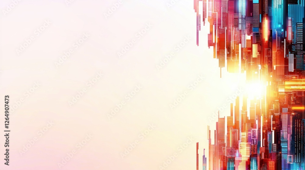 Aufkleber abstract colorful city skyline with bright light and modern building structures in futuristic style