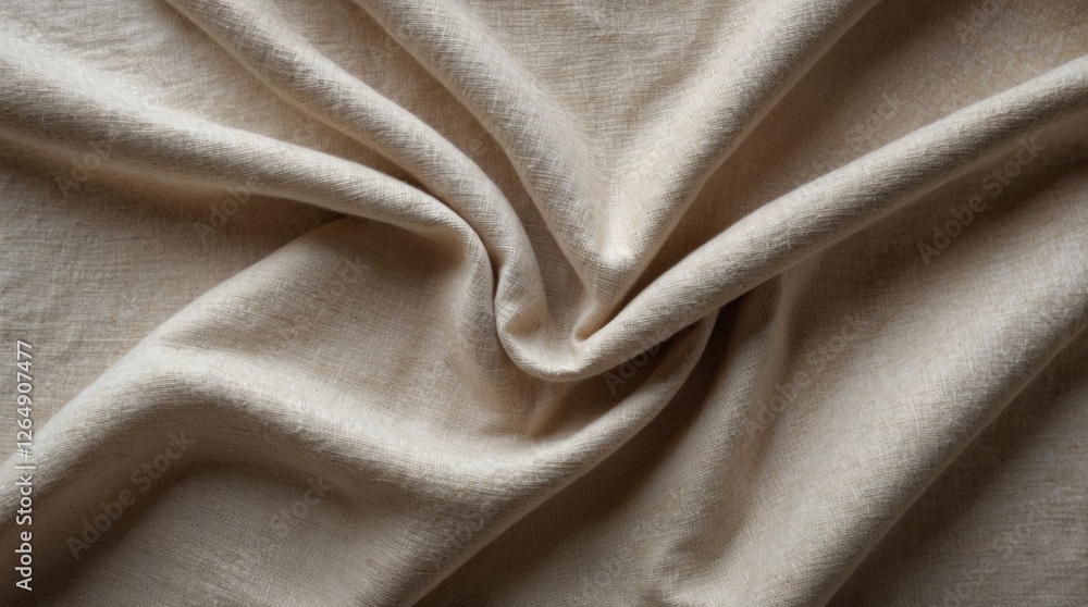 Poster natural beige linen fabric texture with draped folds and subtle grain pattern suitable for backgroun
