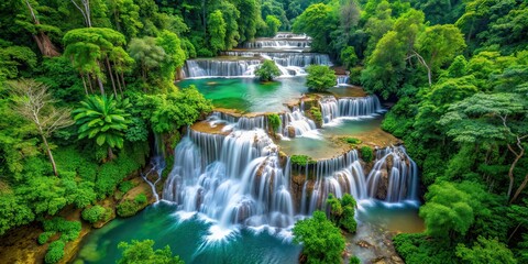 Obraz premium Drone Photography Huay Mae Khamin Waterfall, Thailand, Aerial, Majestic