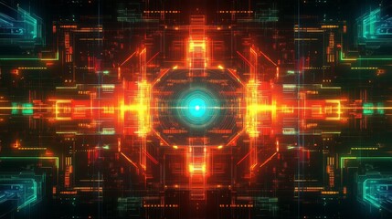 Obraz premium American game-style abstract background with neon effect, featuring symmetrical mosaic lattice design, light lines, and minimalist composition, creating a stylish, modern, and atmospheric visual.