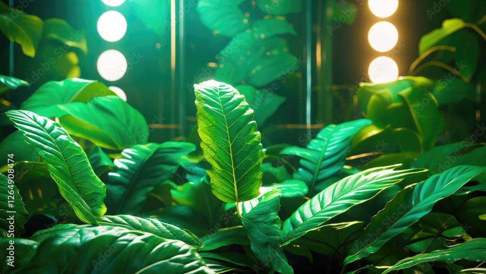Aufkleber vibrant green leaves with lighting effects in a botanical setting with clear copy space for text pla