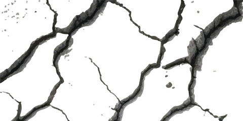 High-Quality Vector Texture with Cracks and Fractures from Earthquake Damage on Land, Floor, and Wall Surfaces in Black,White, and Grey, Ideal for Natural Disaster Simulations and Distressed Backgroud