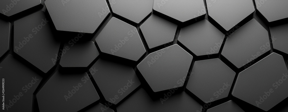 Poster Black Hexagonal Tile Pattern with Three Dimensional Effect for Modern Design Concepts and Abstract Backgrounds