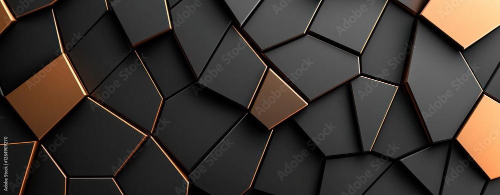 Poster abstract geometric background with black and gold shapes, modern design for luxury and sophisticatio