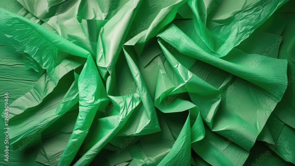 Poster crinkled green paper texture background with layers and folds suitable for design projects and creat