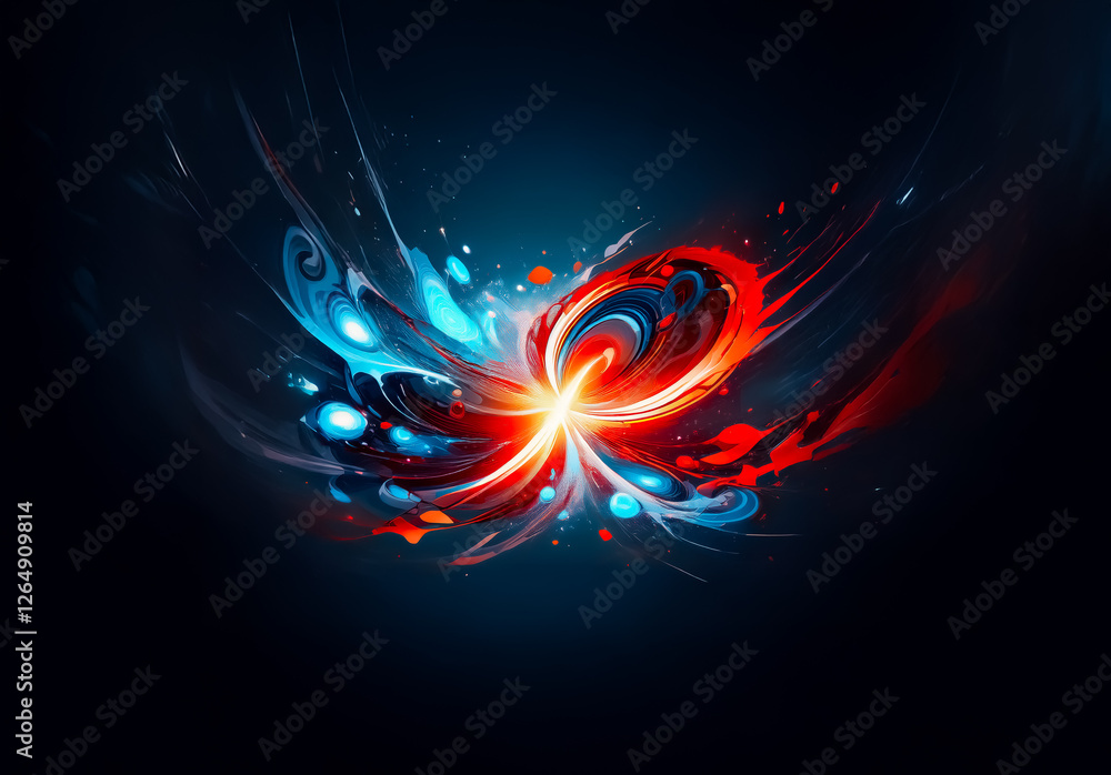 Aufkleber abstract image of swirling blue and red energy on a dark backdrop. colors blend and contrast, creati