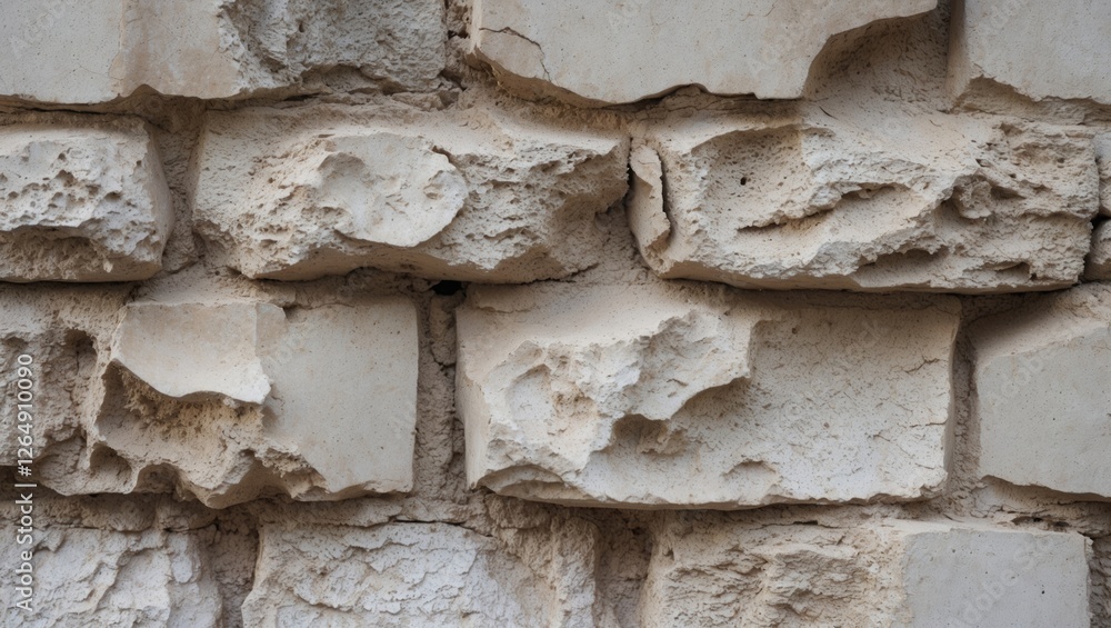 Poster textured surface of weathered stone bricks with rough edges and earth tones suitable for backgrounds