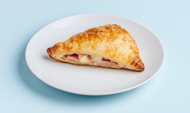 Delicious cachito on a white plate with a light blue background for breakfast