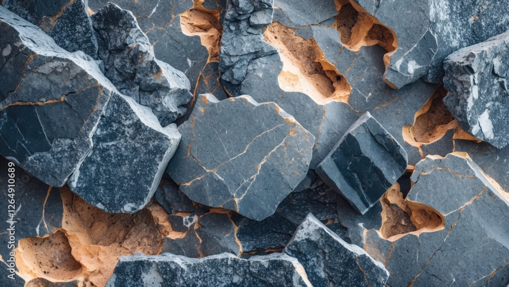 Poster textured gray and blue rock formations with visible cracks and crevices suitable for backgrounds or 