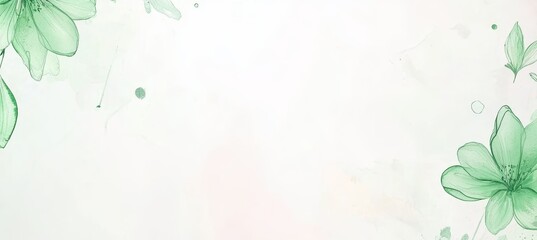 Soft Light Mint Green, Cream Watercolor Wash Background, Detailed Wildflowers Tranquility Border
