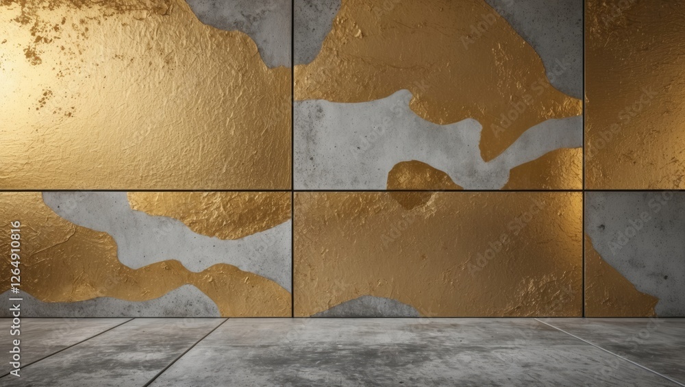 Poster Textured wall panel design featuring gold and concrete patterns with ample copy space for customization.