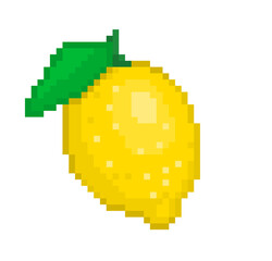 Pixel illustration of a lemon with leaf
