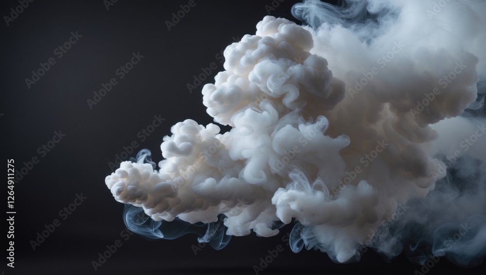 Poster dense white smoke cloud formation on dark background with swirling tendrils and soft edges for artis