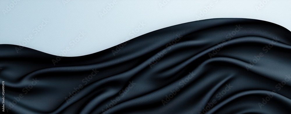 Poster smooth black fabric texture waves flowing elegantly under soft light background in minimalist style