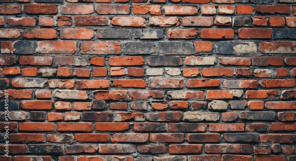 Aufkleber Red and gray brick wall texture with uneven surface and mortar gaps suitable for background use Copy Space