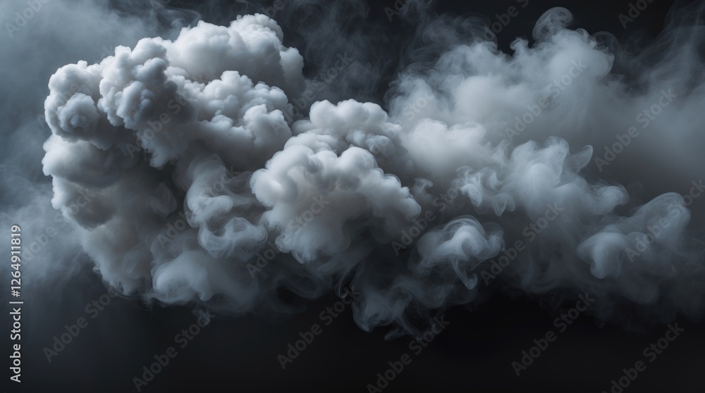 Poster Dark swirling smoke clouds on a black background with soft edges and varying gradients ideal for creative compositing and design purposes Copy Space