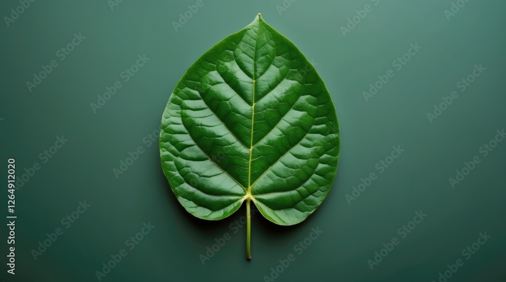 Poster large green leaf on a dark green background showcasing detailed texture and natural patterns with am
