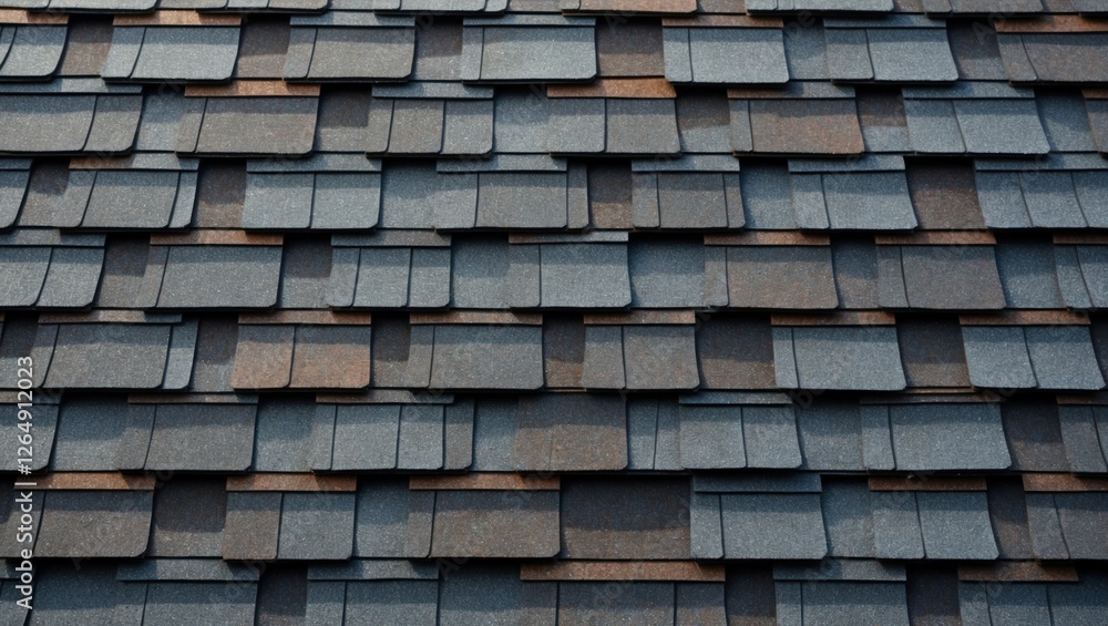 Poster asphalt shingle roof texture with different shades of gray and brown tiles suitable for construction
