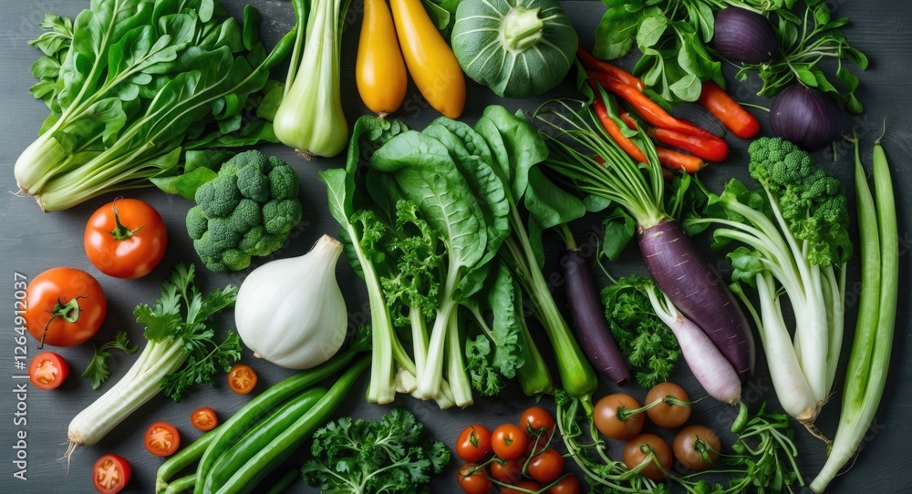 Aufkleber assorted fresh vegetables on dark background with copy space for text