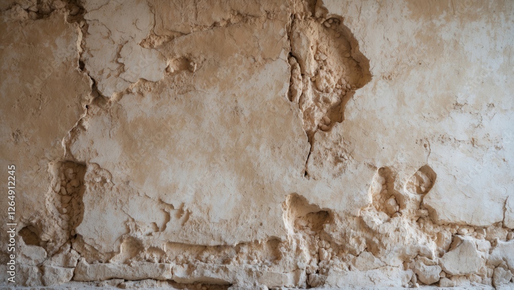 Poster textured surface of an old cracked wall with peeling plaster and natural earthy tones suitable for b