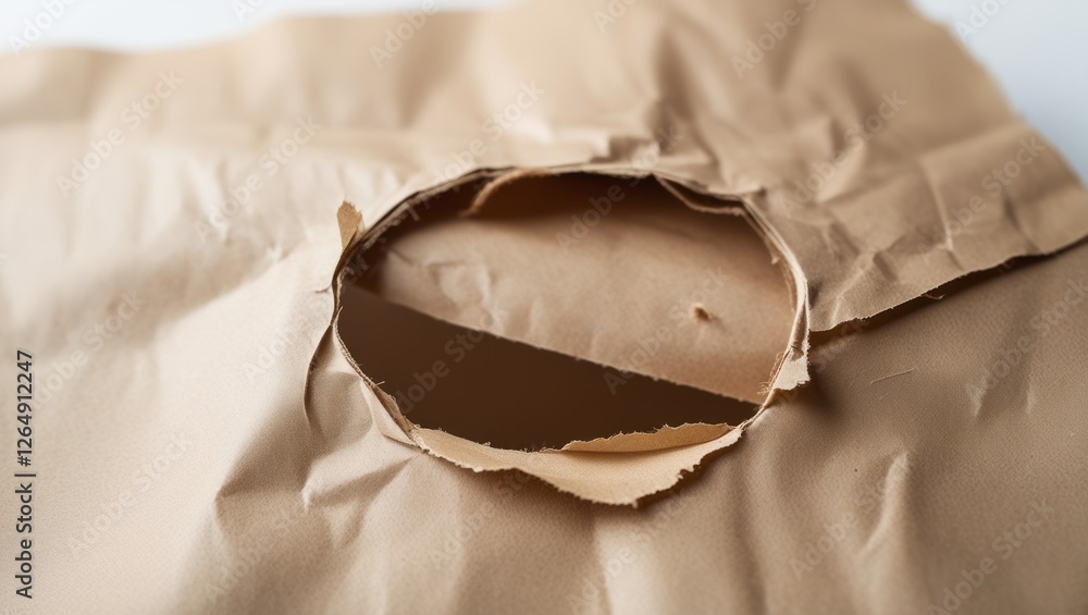 Aufkleber Torn brown paper with a circular hole in the center showcasing textured surface and creases suitable for background use Copy Space