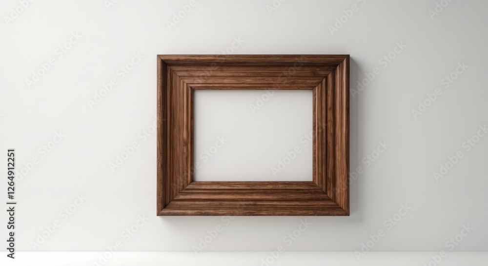 Aufkleber Empty wooden photo frame on a neutral wall with ample copy space for inserting images or text.