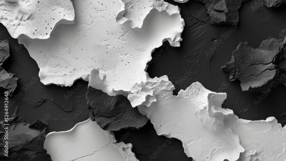 Aufkleber Abstract textured background of white and black layered surfaces with uneven edges and shadows. Copy Space.