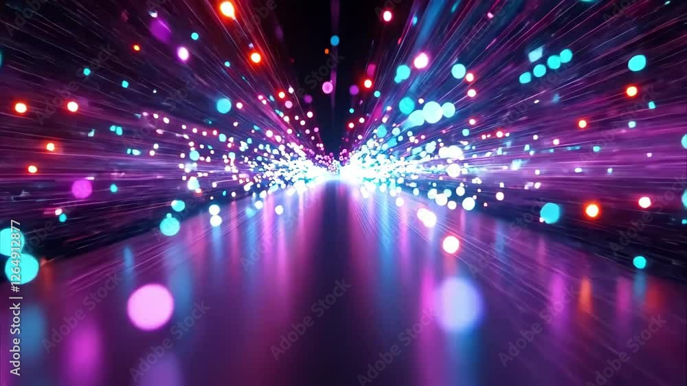 Aufkleber a vibrant, abstract scene featuring colorful lights and glowing particles emitting rays, creating a 