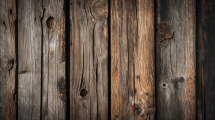 Naklejka premium Textured wooden planks background with varying shades of brown and gray, natural patterns and imperfections, Copy Space