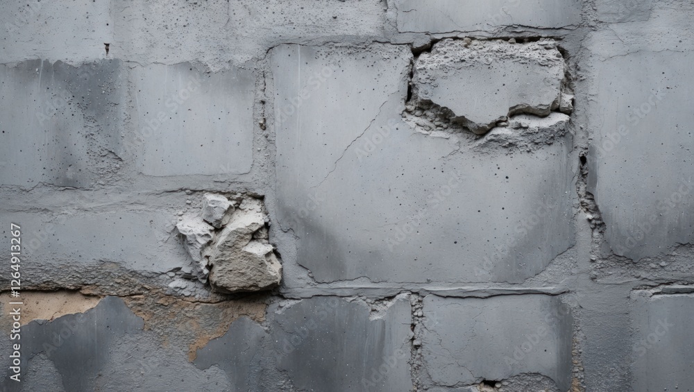 Aufkleber Gray concrete wall with cracked and chipped surfaces showing rough texture and uneven areas suitable for background use Copy Space